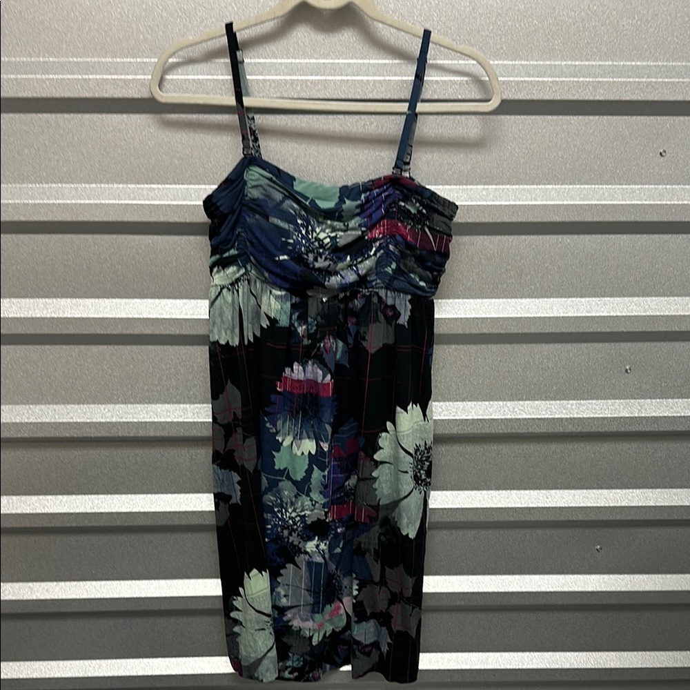 Y2K SOMA Womens Mini Slip Tank Dress Size Medium Black Floral Print Retro 90s